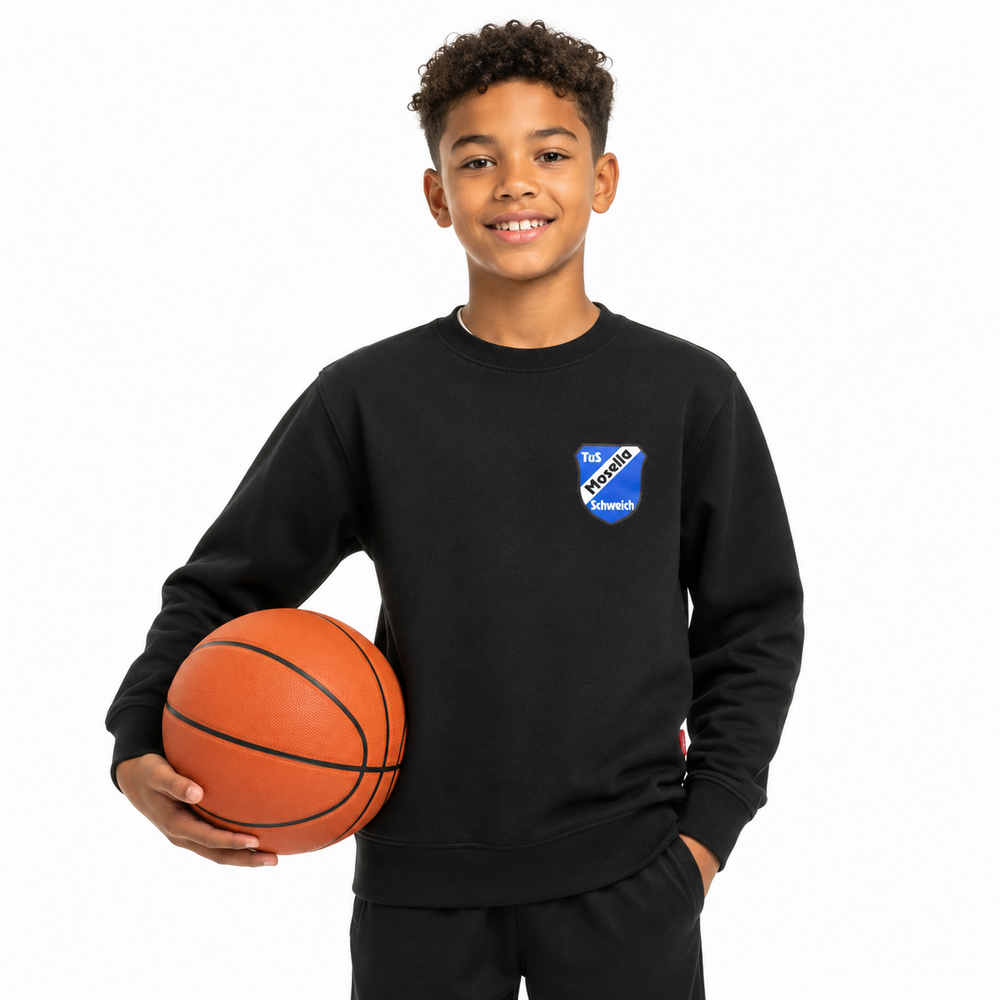 Kinder Sweatshirt schwarz mit Logo auf Herzstand und Rückendruck
