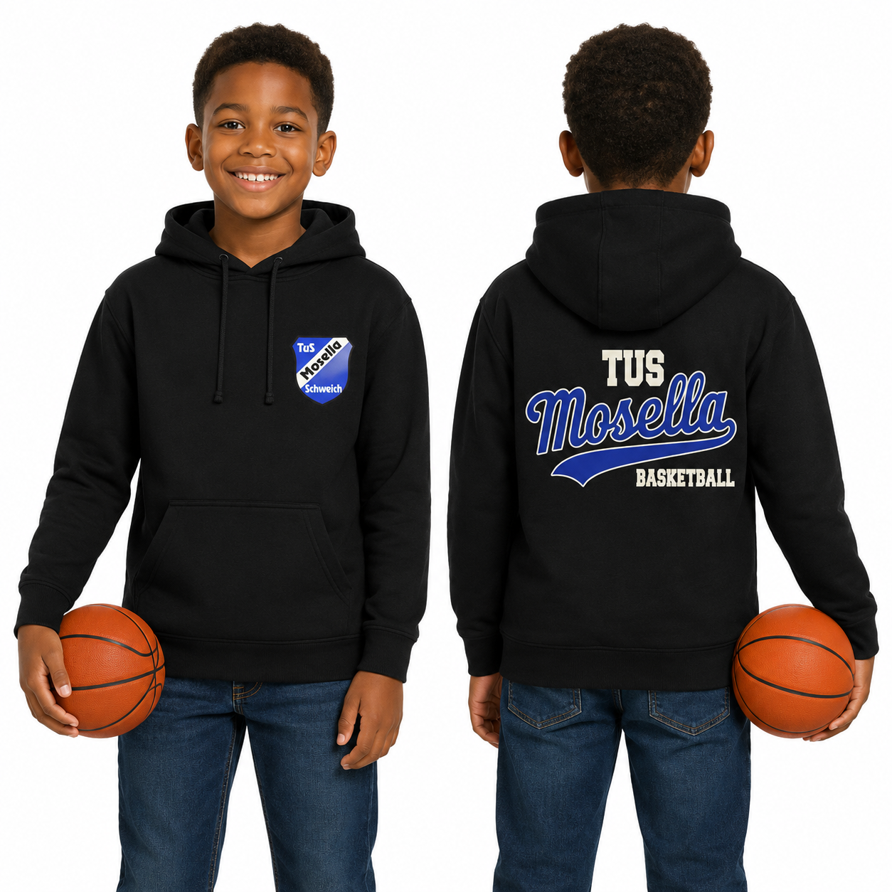Kinder-Hoodie Backprint Schwarz