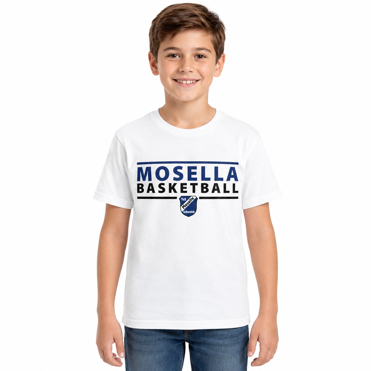 Kinder-T-Shirt Weiß"Mosella Basketball"